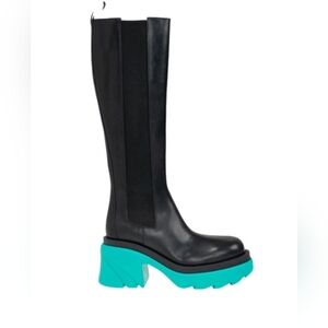 Bottega Veneta Black a Torquiose Military Calf Knee-high Heeled Boots 40 US 10